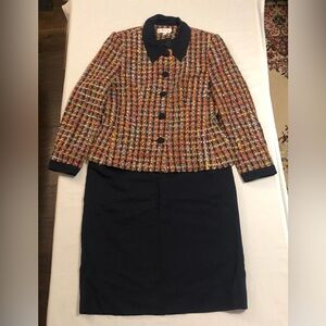 Lila Ryan Multicolor Tweed Jacket and Black midi Skirt Set